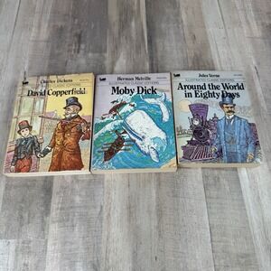 Vintage Lot of 3 Moby Books Swiss Family Mini Paperback 1970s Moby Dick Classic